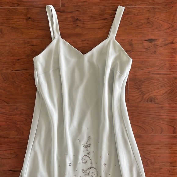 R & M Richards Sage Green Rhinestone Bridal Gown Dress - Picture 3 of 14